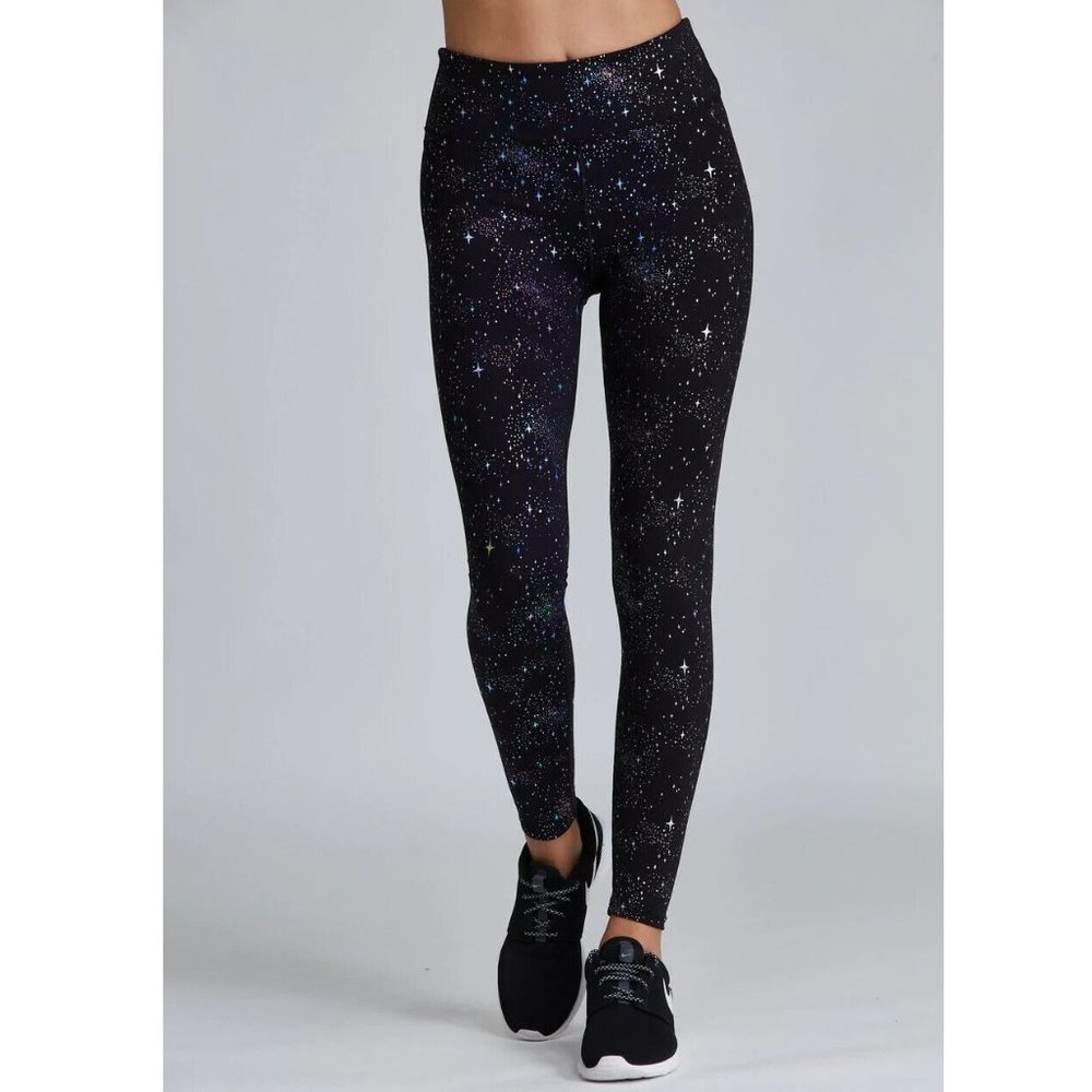Noli Yoga Leggings Celestial Black Star Galaxy Print Pull On
